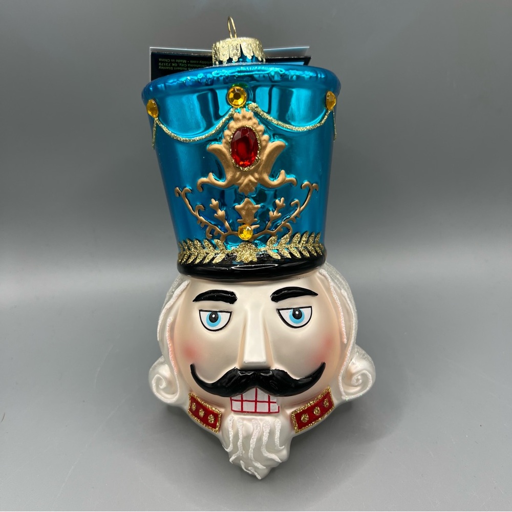 LARGE 7" ROBERT STANLEY BLUE HAT GLASS NUTCRACKER HEAD ORNAMENT GEMS Christmas